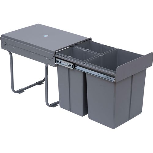 HOMCOM 40L Einbaumülleimer Unterschrank ausziehbarer Müllsammler mit 3 herausnehmbar Fächer 1 x 20 & 2 x 10 L, für Schränke ab 400 mm Breite, für Küche, Grau