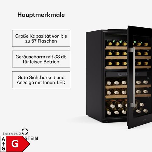 Vinsider 57 Duo Weinkühlschrank 2 Kühlzonen 57 Flaschen Einbaugerät Schwarz 57 Flaschen 2 Kühlzonen