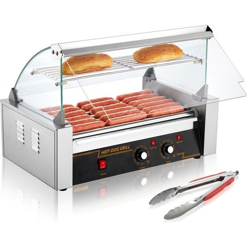Hot Dog Maker - Edelstahl Hot Dog Grill mit 7 Rollen - 1,4 kW - Perfekt für feste Feiern und Imbisswagen - Grillzubehör