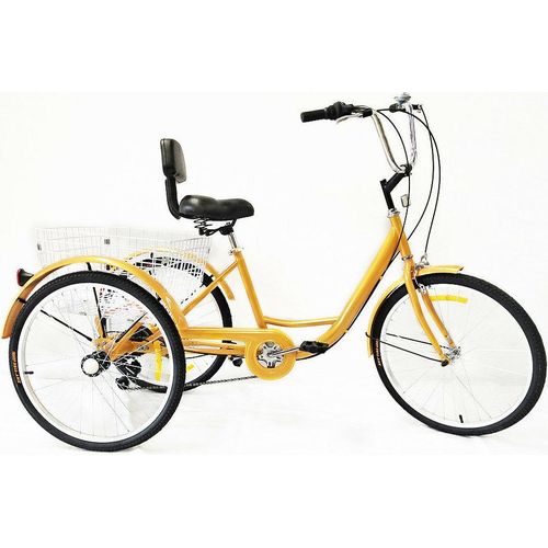 24 Zoll Dreirad 6 Gang mit Einkaufskorb Fahrrad Cityräder für Erwachsene (gelb)
