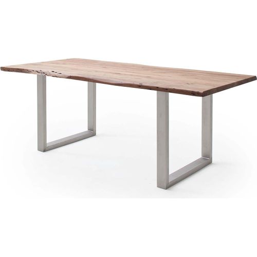 Esstisch 180x100 Akazie natur Edelstahl Gestell U Platte 30mm Calvera