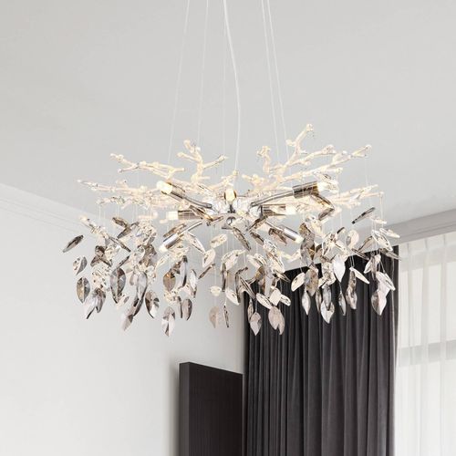 Kronleuchter Danna, chromfarben/rauchgrau/klar, Ø 61 cm