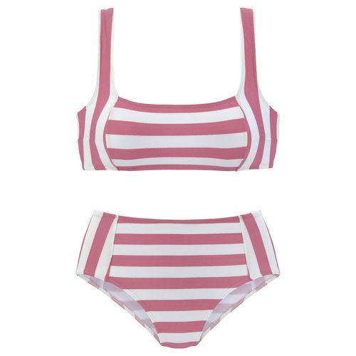 Bustier-Bikini VENICE BEACH, Damen, Gr. 36, Cup C/D, rosa (flamingo, weiß), Recycling-Polyester, gestreift, Bikini-Sets, mit gewebten Streifen