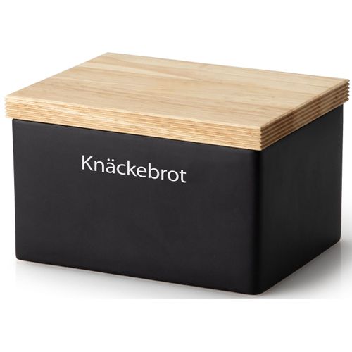 Vorratsdose CONTINENTA, schwarz, B:14cm H:11cm L:18cm, Keramik, Holz, Lebensmittelaufbewahrungsbehälter, für Knäckebrot