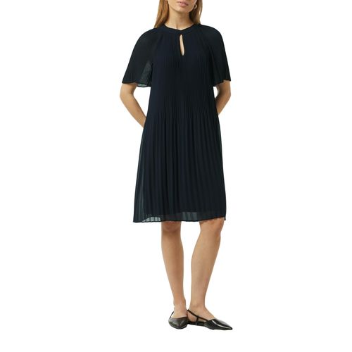 Midikleid COMMA, Damen, Gr. 36, N-Gr, blau (navy), Chiffon, Obermaterial: 100% Polyester. Futter: 100% Viskose, unifarben, casual, tailliert kniebedeckend, Rundhals, Halbarm, Kleider, aus Chiffon, mit Plissee-Falten