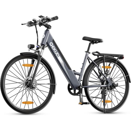 Qekud 26'' E-Bike, Elektrofahrrad Trekkingrad e-City Fahrrad 36V Lithium Batterie, 250W Motor, EU-konformes grau mit APP