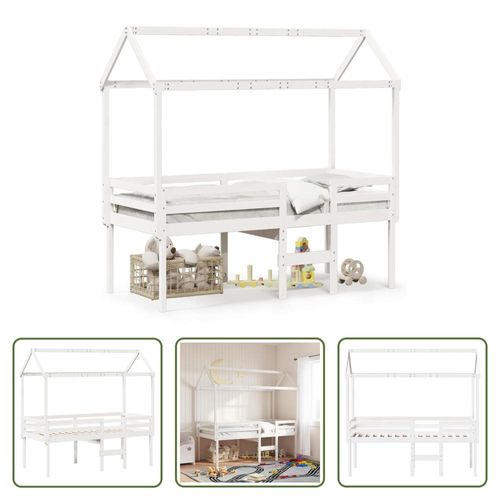 The Living Store Hochbett mit Dach Weiß 90x190 cm Massivholz Kiefer