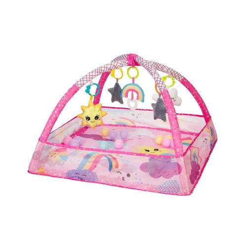 Kikkaboo Spielbogen, Krabbeldecke 2 in 1, Greiflinge, 18 Spielbälle, Bällebad pink