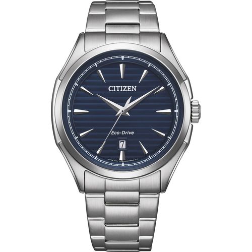 Solaruhr CITIZEN, silber (silberfarben, dunkelblau), Armbanduhren, Herren, Armbanduhr, Herrenuhr, Datum, Edelstahlarmband