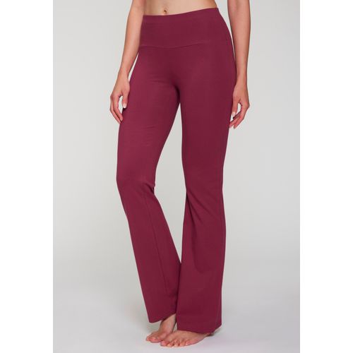 Jazzpants LASCANA ACTIVE, Damen, Gr. 52/54, N-Gr, lila (beere), Single Jersey, Obermaterial: 95% Baumwolle, 5% Elasthan, unifarben, Basic, lang, Hosen, mit breitem Bündchen