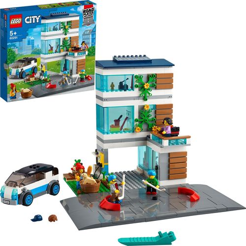 LEGO 60291 City Modernes Familienhaus, Puppenhaus mit Straßenplatten und 4 Minifiguren, kreatives Kinderspielzeug für Jungen und Mädchen ab 5 Jahren
