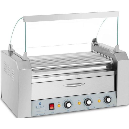 Royal Catering Hot Dog Grill - 7 Rollen - Wärmeschublade - Edelstahl