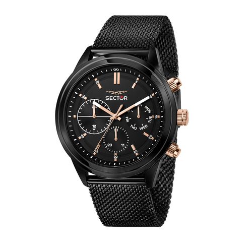 SECTOR Herren Armbanduhr Cronograph 670 45MM MULT BLACK DIAL MESH BAND BLACK