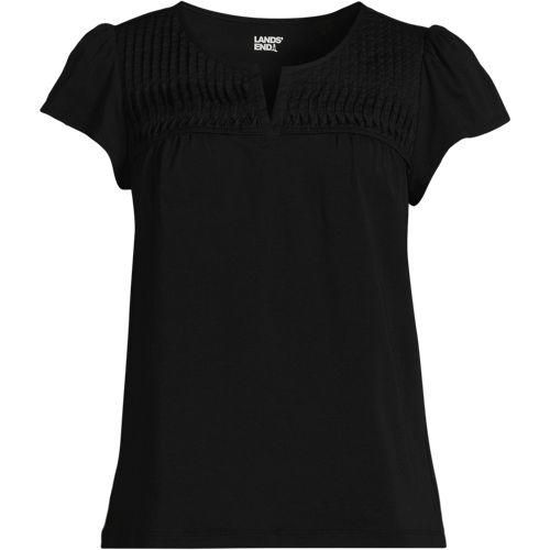 Baumwolle/Modal-Shirt mit Biesen, Damen,  Schwarz, Baumwolle/Elasthan/Baumwolle Modal, by Lands' End
