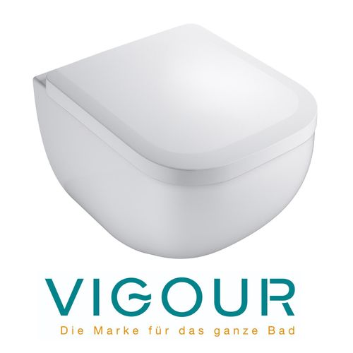 VIGOUR DERBY Wand WC kompakt 48 cm spülrandlos mit verdeckter Befestigung und SoftClose WC-Sitz, weiß