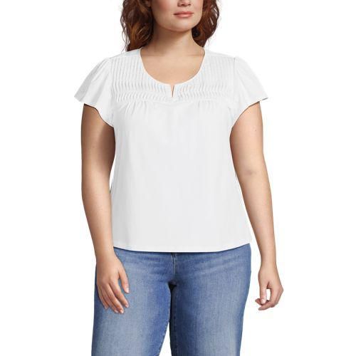 Baumwolle/Modal-Shirt mit Biesen, Damen,  Weiß, Baumwolle/Elasthan/Baumwolle Modal, by Lands' End