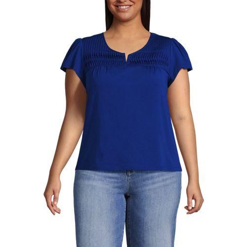 Baumwolle/Modal-Shirt mit Biesen, Damen,  Blau, Baumwolle/Elasthan/Baumwolle Modal, by Lands' End