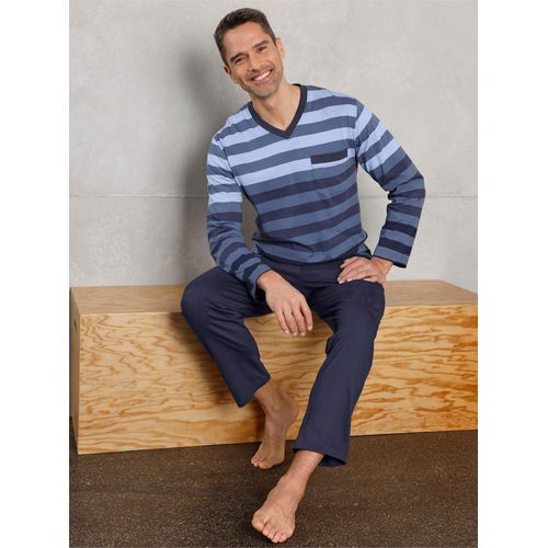 Schlafanzug COMTE, Herren, Gr. 56/58, blau (marine, gestreift), 100% Baumwolle, Homewear-Sets