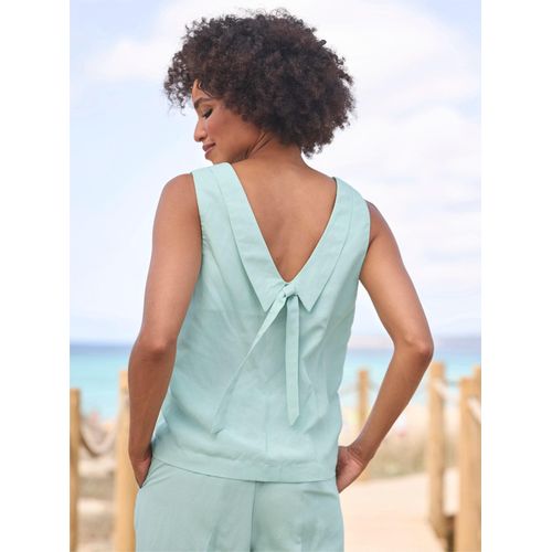 Blusentop HEINE, Damen, Gr. 46, grün (kalkmint), 70% Lyocell, 30% Leinen, unifarben, eckiger Ausschnitt, ohne Ärmel, Blusen
