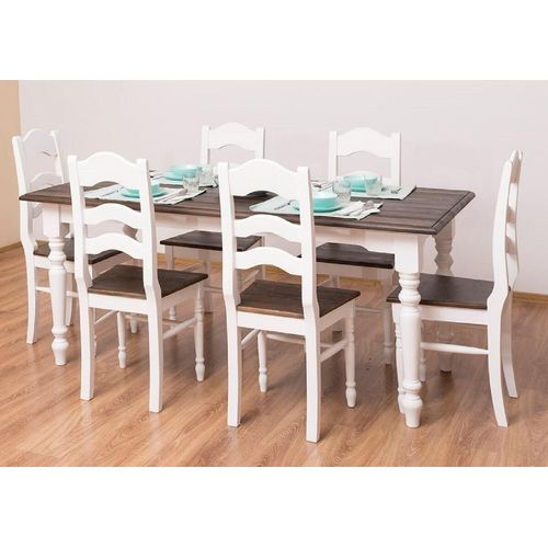Casa Padrino Landhausstil Esszimmer Möbel Set Weiß / Dunkelbraun - 1 Landhausstil Esstisch & 6 Landhausstil Esszimmerstühle - Massivholz Esszimmer Möbel - Landhausstil Esszimmer Möbel