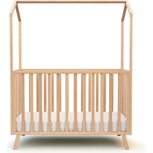 AT4 - Babybett hausbett Holz 60x120 CONFORT Buche Natur | 125,5 x 64 x 81,5 cm |Kinderbett | Gitterbett mit Lattenrost 3 Stufen Höhenverstellbar |Bett umbaubar zum Juniorbett