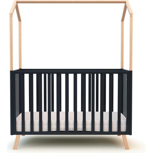 AT4 - Babybett hausbett Holz 60x120 CONFORT lackierte Buche und Graphitgrau|Kinderbett | Gitterbett mit Lattenrost 3 Stufen Höhenverstellbar |Bett umbaubar zum Juniorbett