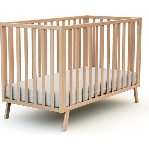 AT4 - Babybett Holz 60x120 CONFORT Lackierte Buche | 125,5 x 64 x 81,5 cm |Kinderbett | Gitterbett mit Lattenrost 3 Stufen Höhenverstellbar |Bett umbaubar zum Juniorbett