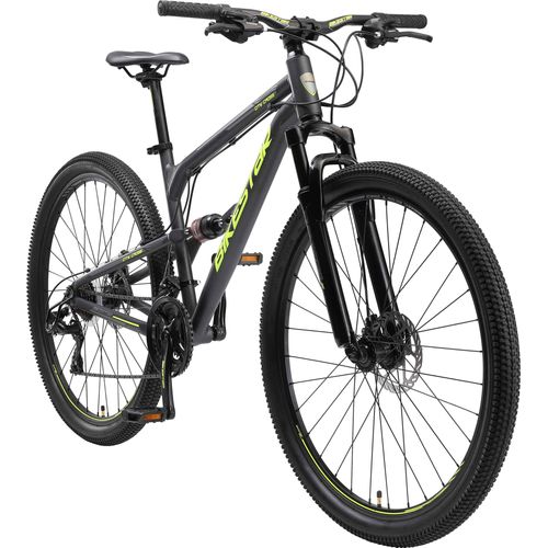 BIKESTAR Vollgefedert Aluminium Mountainbike 29 Zoll, 21 Gang Shimano Schaltung mit Scheibenbremse | 17,5 Zoll Rahmen Fully MTB Erwachsenen- und Jugendfahrrad | Schwarz