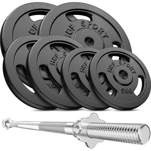 Hop-Sport 69kg Gusseisen Hantel-Set Langhantel Set Langhantelstange 167cm Gewichte