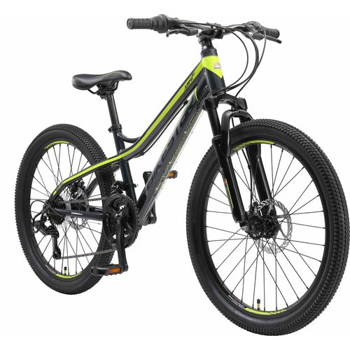 BIKESTAR Kinder Jugend Mountainbike 24 Zoll ab 9 Jahre | Hartail MTB Scheibenbremse Federgabel | Schwarz Grün