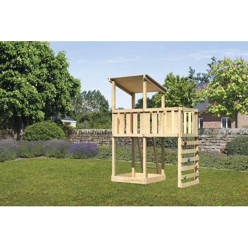 Spielturm Spielhaus Karibu Anna 107 x 107 cm Holz bestehend aus Anbau, Kletterwand