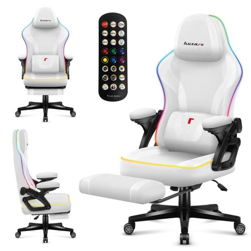 Huzaro Force 4.6 RGB | LED Gaming Stuhl Ergonomisch PC-Stuhl | Musik Sync | Fußstütze Wippfunktion Verstellbare Rückenlehne | bis 130 kg | Weiß