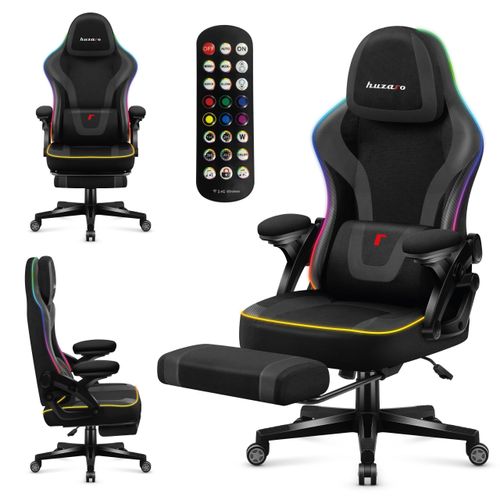 Huzaro Force 4.6 RGB | LED Gaming Stuhl Ergonomisch PC-Stuhl | Musik Sync | Fußstütze Wippfunktion Verstellbare Rückenlehne | bis 130 kg | Schwarz