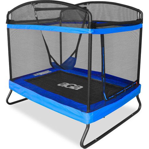Aga Rechteckiges Trampolin, Kindertrampolin, Gartentrampolin mit Sicherheitsnetz 122x183 cm Dunkelblau + Schutznetz