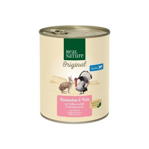 REAL NATURE Nassfutter Hund, Junior, Kaninchen und Pute 24x800 g