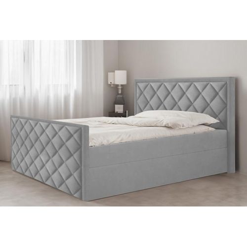 Bett, Boxspringbett DORMI mit Fußteil, T25 Topper, Federkern, Doppelbett, Stauraum, 180x200 cm, (Hellgrau - Itaka 51)