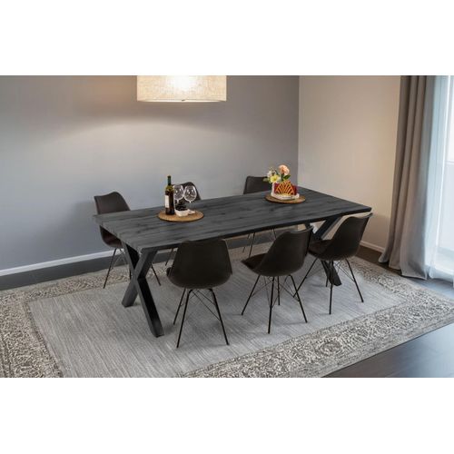 Esstisch Baumkante Holz-Optik Grau 220 x 100 X-Gestell schwarz JOSY