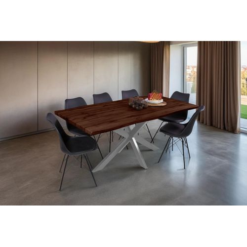 Esstisch Baumkante Holz-Optik Nussbaum 180 x 90 Spider-Gestell silber JOSY