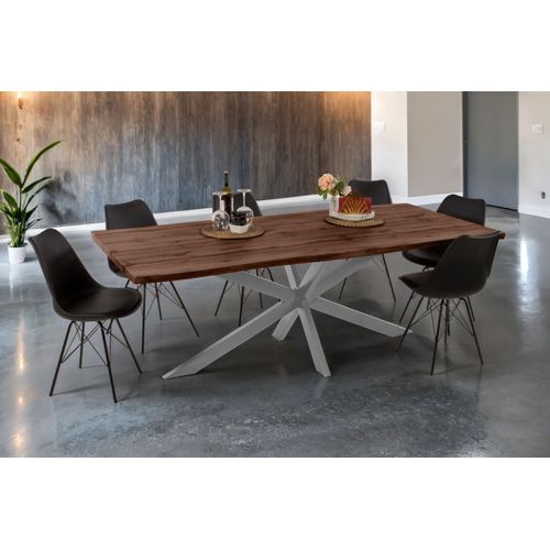 Esstisch Baumkante Holz-Optik Nussbaum 220 x 100 Spider-Gestell silber JOSY