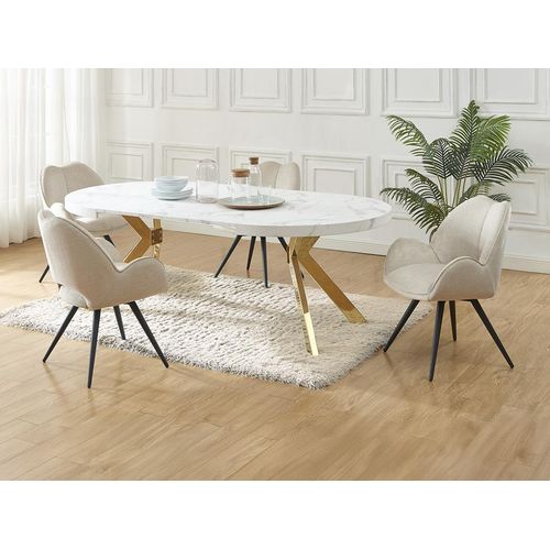 Set Tisch KOMONI + 4 Stühle GULSUN - Marmor-Optik - Weiß & Beige