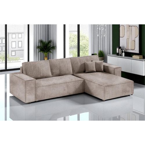 Ecksofa mit Schlaffunktion POSE, Cord gepolstert, POSO 02, Cremig
