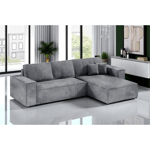 Ecksofa mit Schlaffunktion POSE, Cord gepolstert, POSO 60, Dunkelgrau