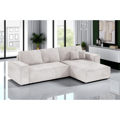 Ecksofa mit Schlaffunktion POSE, Cord gepolstert, POSO 100, Hellbeige