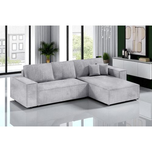Ecksofa mit Schlaffunktion POSE, Cord gepolstert, POSO 55, Grau