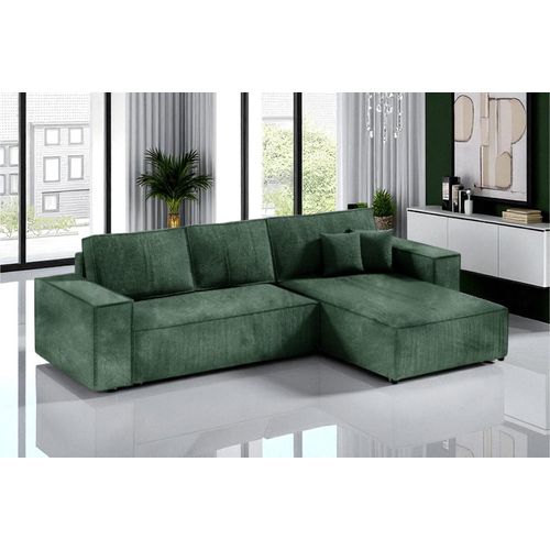 Ecksofa mit Schlaffunktion POSE, Cord gepolstert, POSO 14, Grün