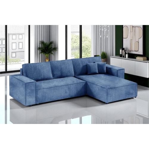 Ecksofa mit Schlaffunktion POSE, Cord gepolstert, POSO 05, Blau