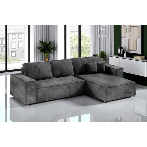 Ecksofa mit Schlaffunktion POSE, Cord gepolstert, POSO 34, Graphit