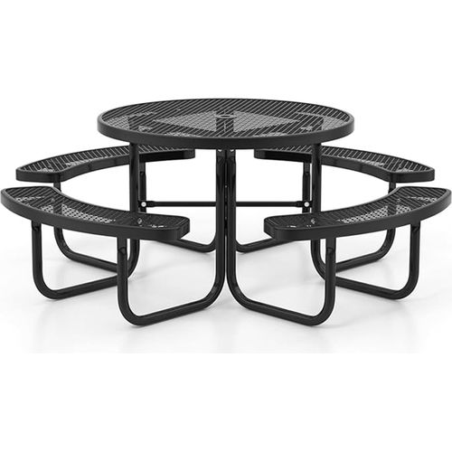 Runder Picknicktisch mit Bank, hochbelastbarer Picknicktisch, Campingtisch mit 4 Sitzplätzen, Schirmloch, Netzoberfläche, Campingtischbank-Set, Rasen