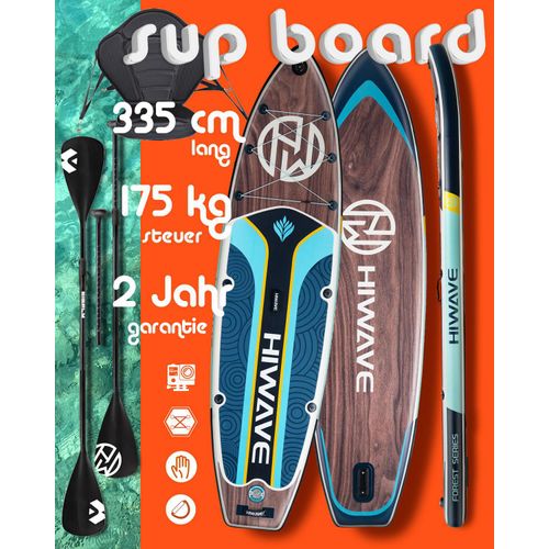Komplettset, Kajak Touring SUP Board Set mit 5cm hohem stabilem Sitz, zweite 4-teiligem Paddel, HiWave Forest Dark Kayak Kanu Boot 2 Personen Paddling