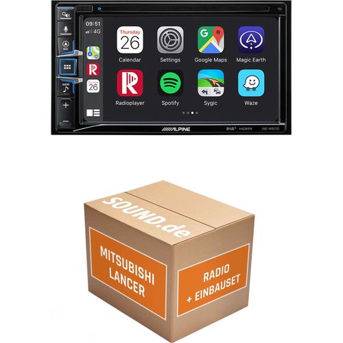 Autoradio Einbaupaket Alpine INE-W611D passend für Mitsubishi Lancer CY0 + Rockford Fosgate | Navigationssystem CD-/DVD-Laufwerk